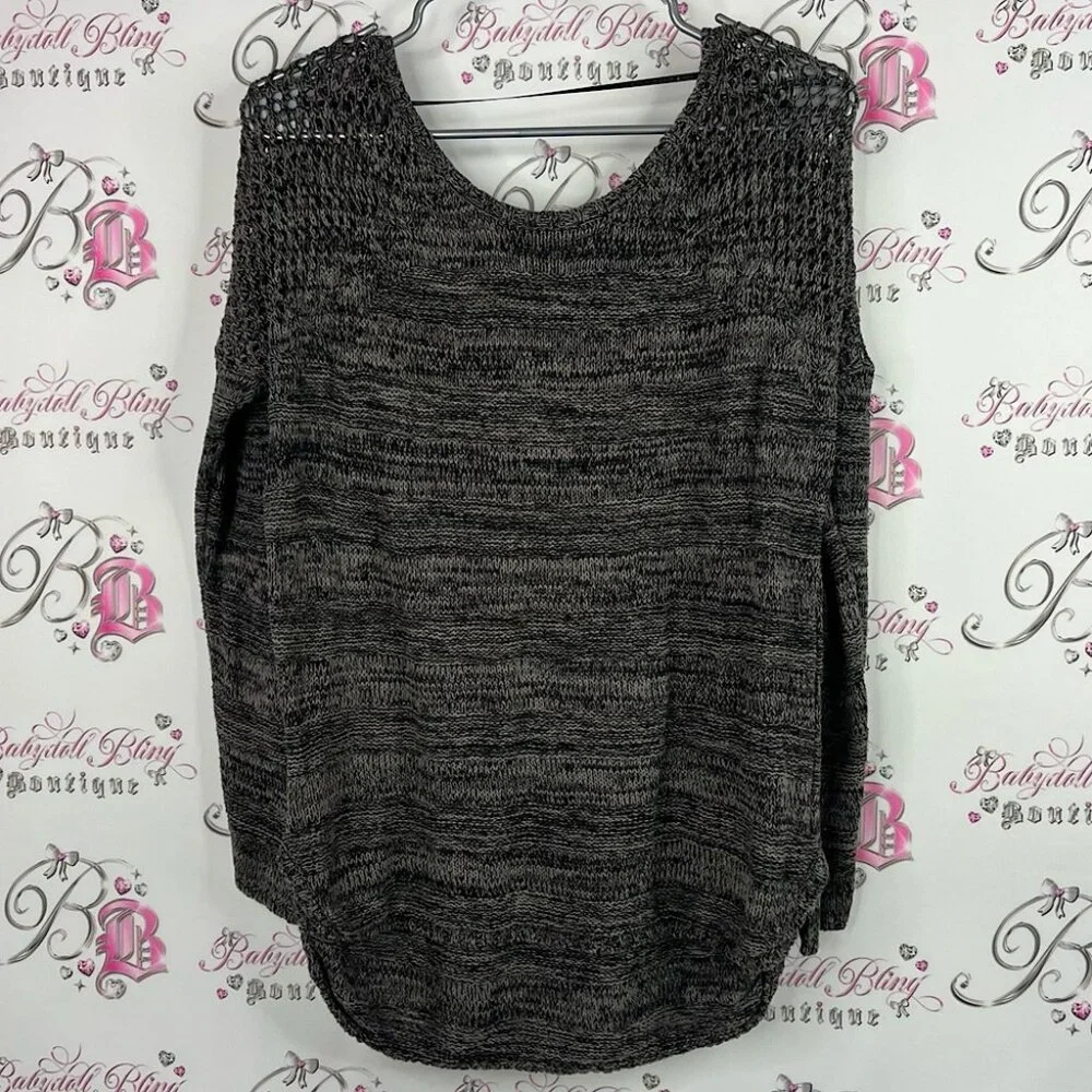 Volcom sweater knit crochet heathered grey black Charcoal Women's Sweater